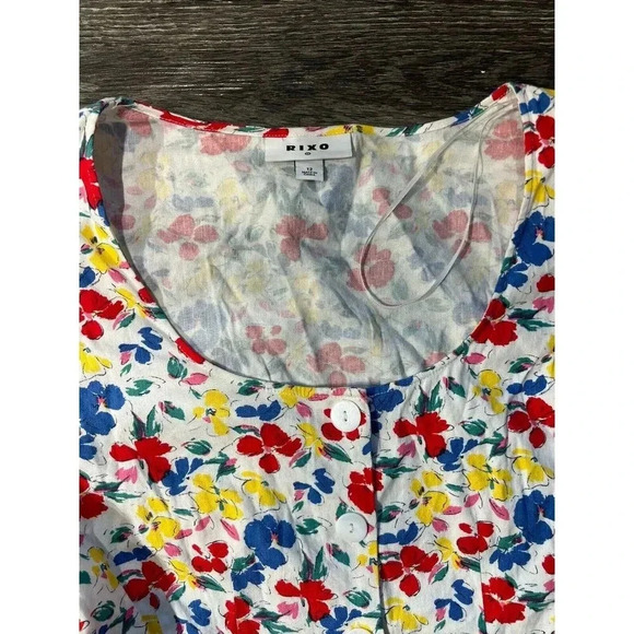 RIXO‎ x Target Dress White Floral Babydoll Linen Short Sleeve Button-Up A-Line - Picture 3 of 6